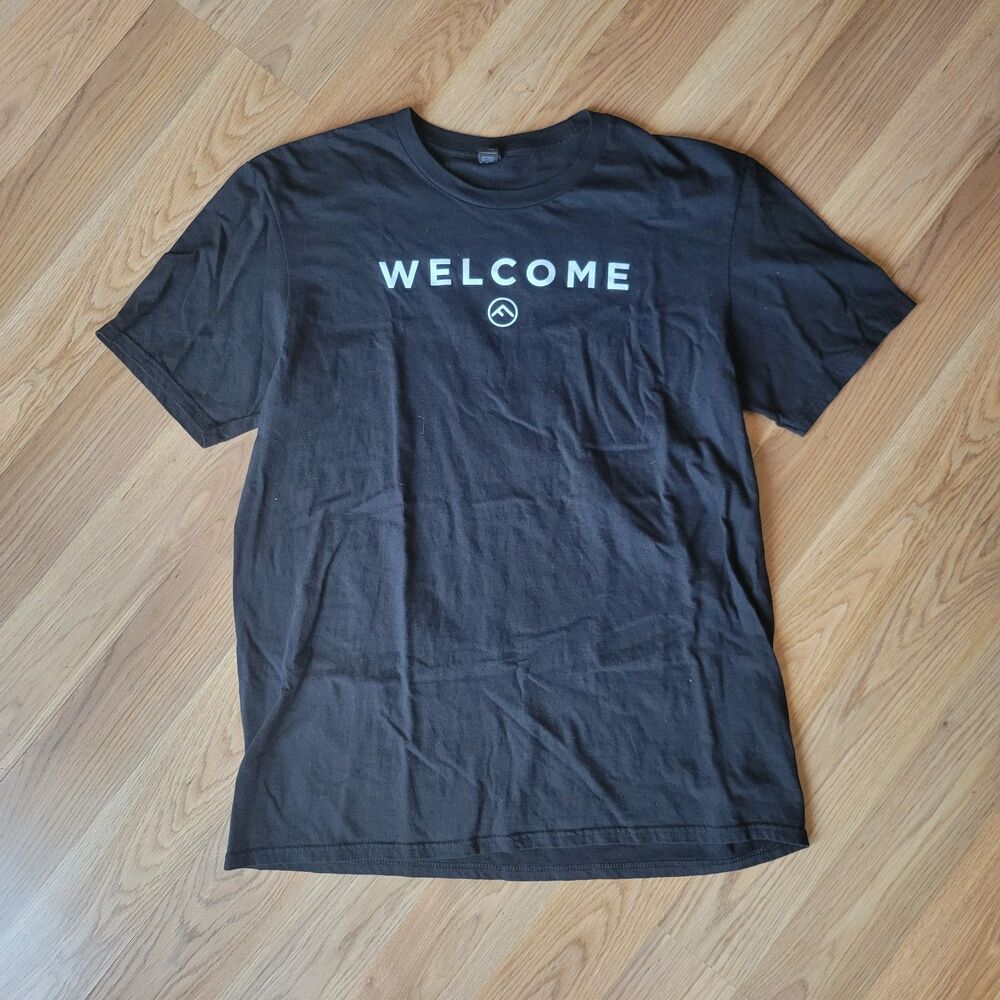 Welcome Skateboards Black Script Logo Tee Rare Skate Graphic T-Shirt Regular Fit
